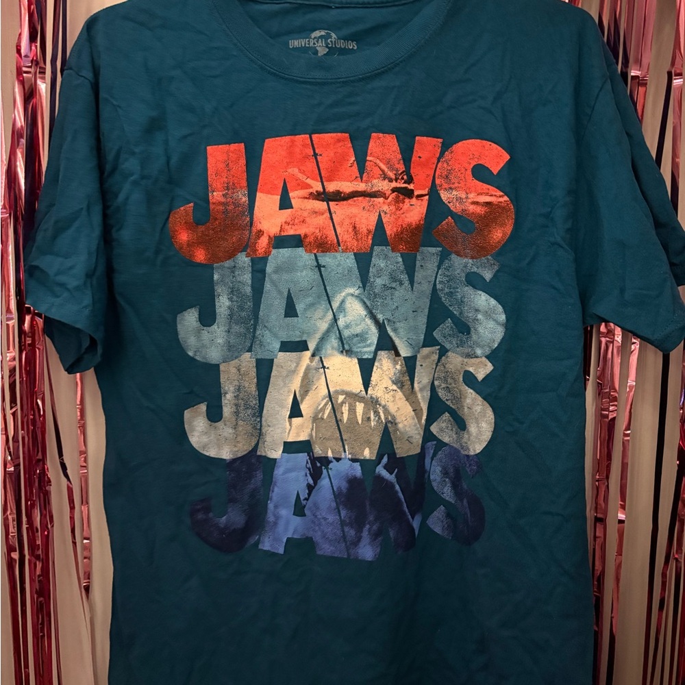 Universal Teal JAWS Tee with Red Accents
